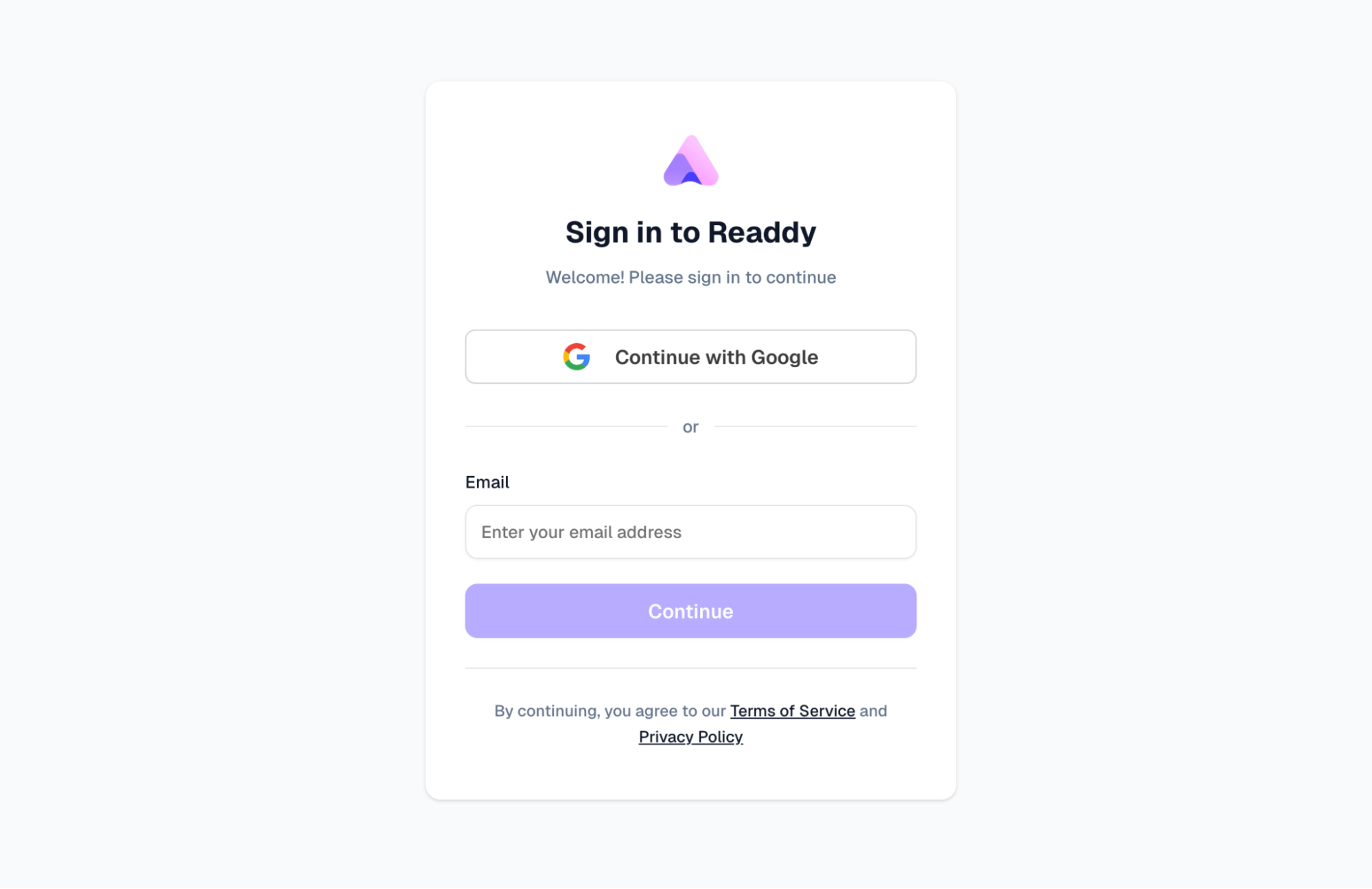 Readdyのアカウント作成画面